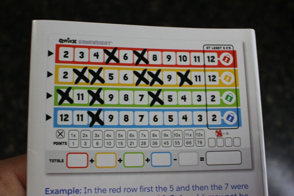 Qwixx Rules Scorecard Example