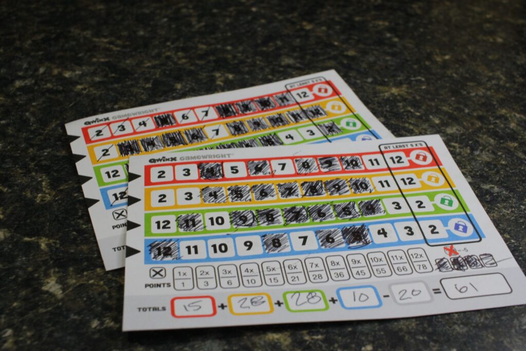 Qwixx Finished Scorecard