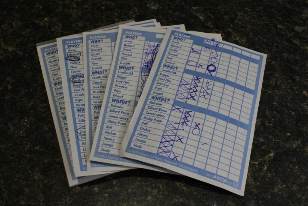 USED CLUE SHEETS