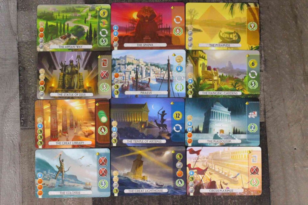 Picture Of 7 Wonders Duel all 12 wonder cards